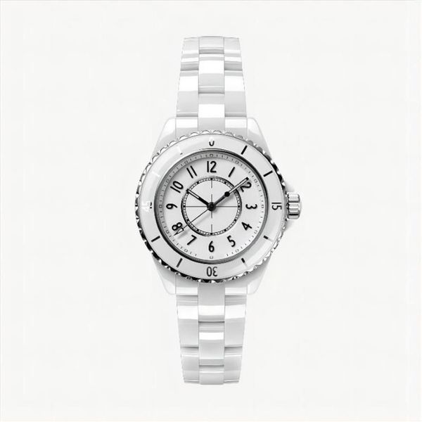 Coco pulseira de cerâmica branca feminina, relógio de quartzo com design de moda, relógios de pulso femininos, relógios perfeitos, mostrador de número árabe, girl235z