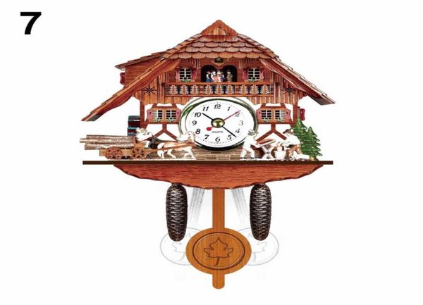 Relógio de parede cuco de madeira, alarme de tempo de pássaro, sino de balanço, relógio de alarme, decoração de arte para casa, estilo antigo h09223440904