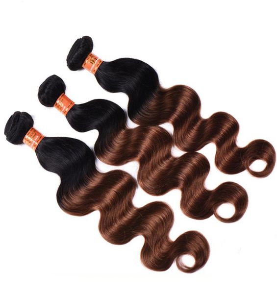 Nuovo stile brasiliano Ombre onda del corpo fasci di capelli umani colorati 1B30 Ombre brasiliane castano ramato estensioni del tessuto dei capelli vergini5928833