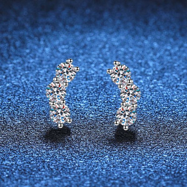 Argento 925 originale totale 1.2 carati diamante prova passato taglio brillante d colore moissanite sorriso orecchini con perno donne gioielleria raffinata