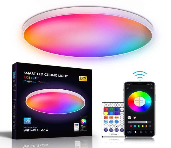 Современные умные светодиодные потолочные светильники 30 Вт Wi-Fi Bluetooth 24G RGBCCW Изменение цвета для украшения гостиной Motion1227699