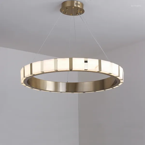 Lampade a sospensione Luce Circolare di lusso Soggiorno Villa Luci da pranzo Lampadario moderno in marmo di design campione italiano