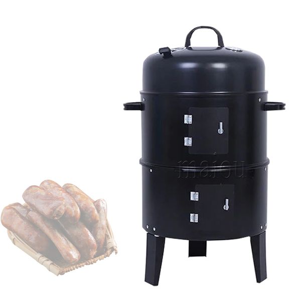 BBQ all'aperto Rotondo Fornello a carbone Pancetta Portatile 3 in 1 Doppio piano Barbecue Fumatore Forno da campeggio Picnic Strumento di cottura