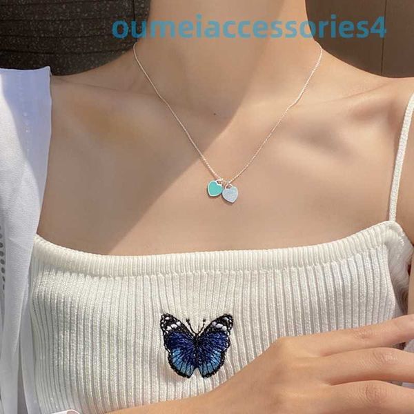 2024 Designer di gioielli Collane di marca Doppio amore Argento sterling 925 Collana con ciondolo a forma di cuore di pesca Moda personalizzata Regalo di San Valentino