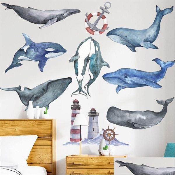 Wandaufkleber Wal Delphin Wandaufkleber für Kinderzimmer Garten Schlafzimmer Umweltfreundliche Vinyl Anker Aufkleber Kunst DIY Home Decor 201201 Drop Dh1Sw