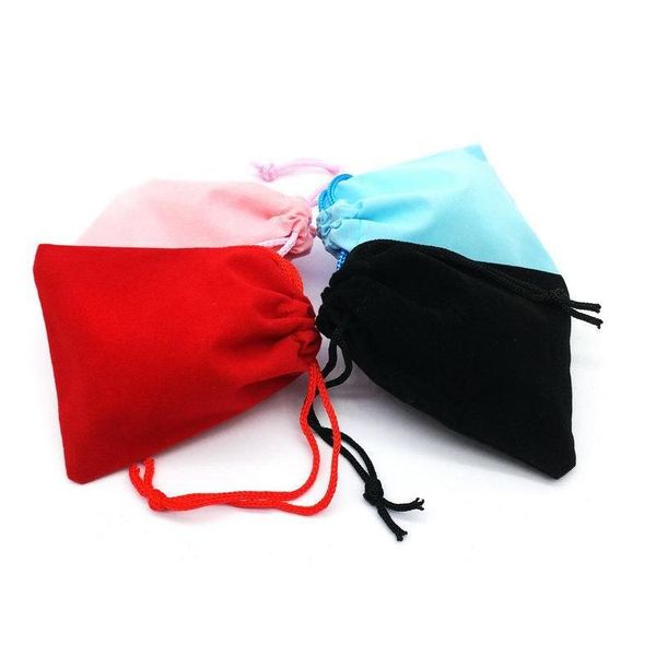 Bolsas de jóias, sacos 100 pcs 5x7cm Veet Dstring Bolsa Bolsa Jóias Presente de Casamento Sacos Bolsas Preto Vermelho Rosa Azul 4 Cores Drop Delivery Dhjhr