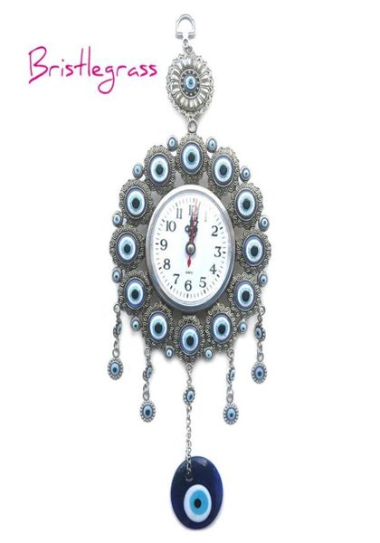 BRISTLEGRASS Türkische Nazar Blue Evil Eye Quarz-Wanduhr zum Aufhängen, Anhänger, Amulette, Glücksbringer, Segen, Schutz, Heimdekoration, 22949930