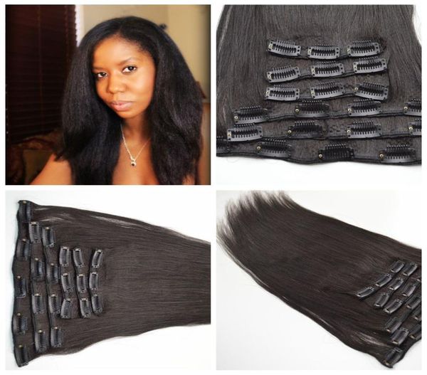 12 дюймов 26 дюймов GEASY Full Head Yaki Clip In Human Hair Extensions Бразильские человеческие волосы yaki Straight 100 человеческих волос6628479