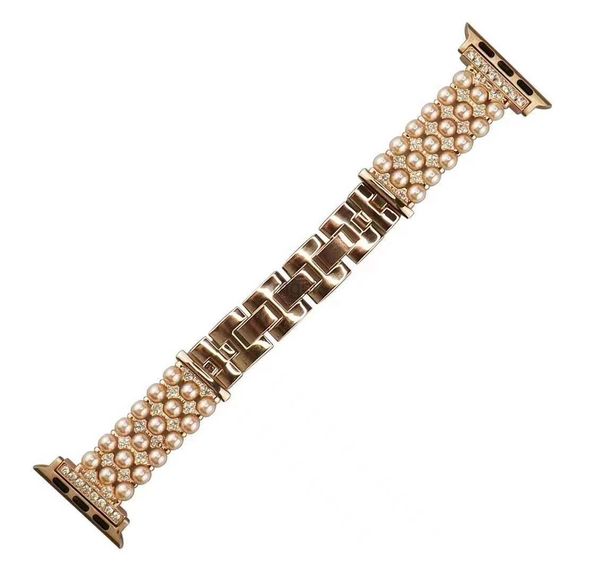 Bande orologi Diamond Pearl Metal Cint for Watch Bands Luxury Women Bracciale Bracciale Iwatch Serie 7 6 5 4 3 Accessori per collegamenti a banda di guardia 240308