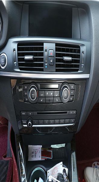 Estilo de fibra de carbono console central cd painel decoração capa guarnição para x3 f25 2011-17 abs interior do carro decalques7261180