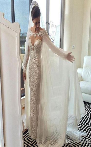 Avvolgimenti in chiffon bianco avorio con applicazioni Giacca da sposa in pizzo Mantello da sposa Abito da sposa in pizzo039s Cape7197808