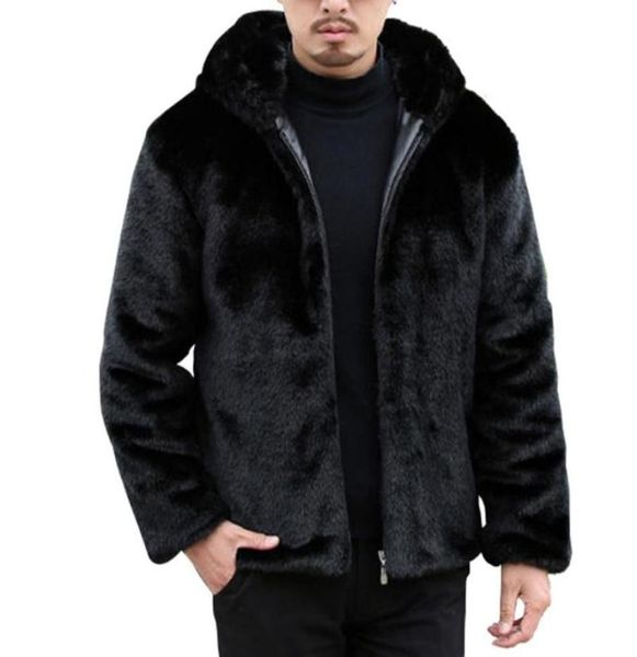 FashionMen039s Pele Falso Outono Inverno Mens Mink Casaco Com Capuz Curto Preto De Pelúcia Fofo Masculino Plus Size Jaquetas Casaco Quente Me7370087