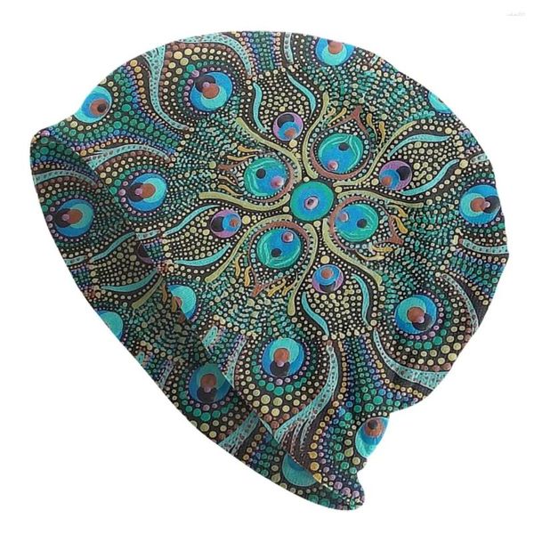 Berets Peacock Art Bonnet Homme Outono Primavera Chapéu Fino Mandala Deco Skullies Beanies Caps para Homens Mulheres Estilo Chapéus de Algodão