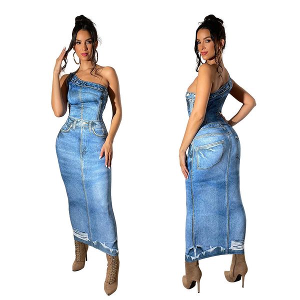 Moda feminino hip hop jeans azul jean camisa vestido feminino lady primavera outono jeans jeans tassel garotas vestidos mulheres roupas clubes de tamanhos s-xl