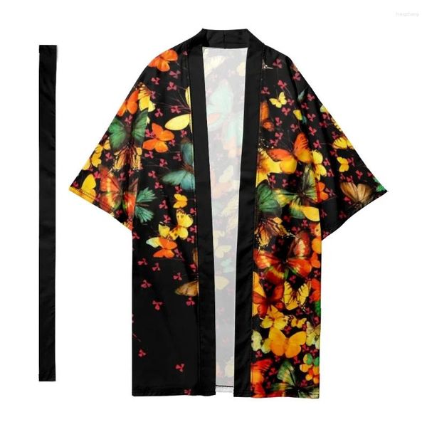 Ethnische Kleidung Herren Y2k Langer Kimono Schmetterlingsblütenblätter Strickjacke Damen Samurai Kostüm Hemd Yukata Jacke Japanisch