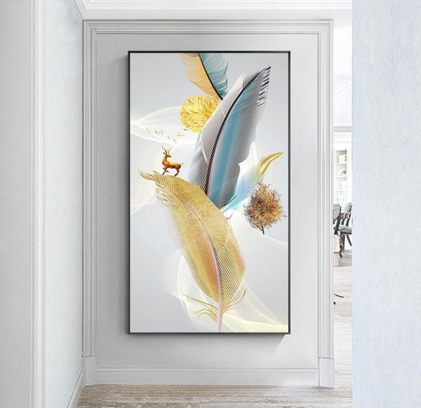 Современное абстрактное искусство, красивая картина на холсте с перьями, настенные художественные картины для гостиной, домашний декор, без рамки5042373
