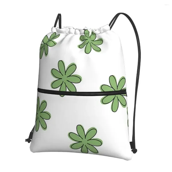 Rucksack mit grünen Blumen, tragbare Rucksäcke, Kordelzug, lässiges Bündel, Taschen, Kleinigkeiten, Taschen für Schüler