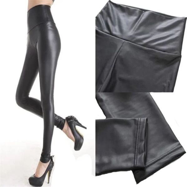 Taytlar Yeni Moda Kulübü Siyah Taytlar Streç Kadınlar Seksi Yüksek Sahte Deri İnce Pantolon Tüm Beden XS S M L XL XXL XXXL Pantolon