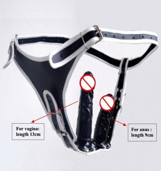 Cinta preta em calcinha vibrador com 2 peças de borracha macia vibradores anal e vagina feminino ajustável calcinha cor vermelha calças de couro shorts6400663