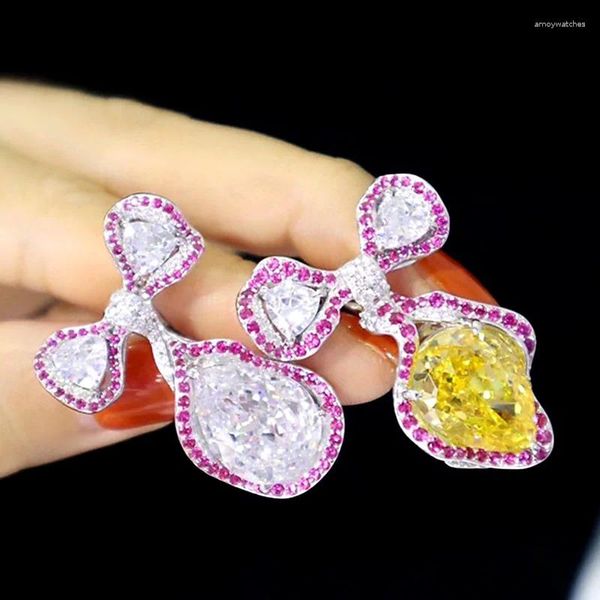 Dangle Küpeler Zoca Luxury AB Craft Bow Cut Flower Zircon 925 Sterling Gümüş Beyaz Altın Kaplama Güzel Takı Kız Hediye Partisi