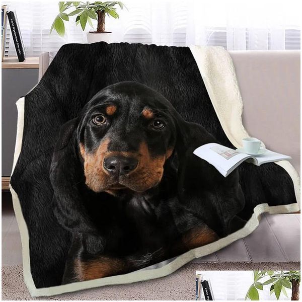 Coperta Blessliving Alano Cane Sherpa sul divano Tiro animale per bambini Copriletto grigio nero Stampa pelliccia Tessili per la casa 201 Drop Deliver Dhzi7