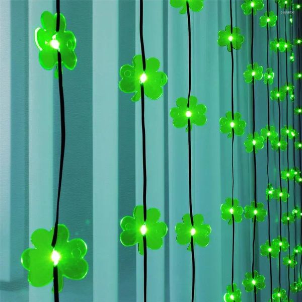 Stringhe Luci decorative per il giorno di San Patrizio Lanterne irlandesi Trifoglio USB LED String Cappello verde Corda in pelle Tenda