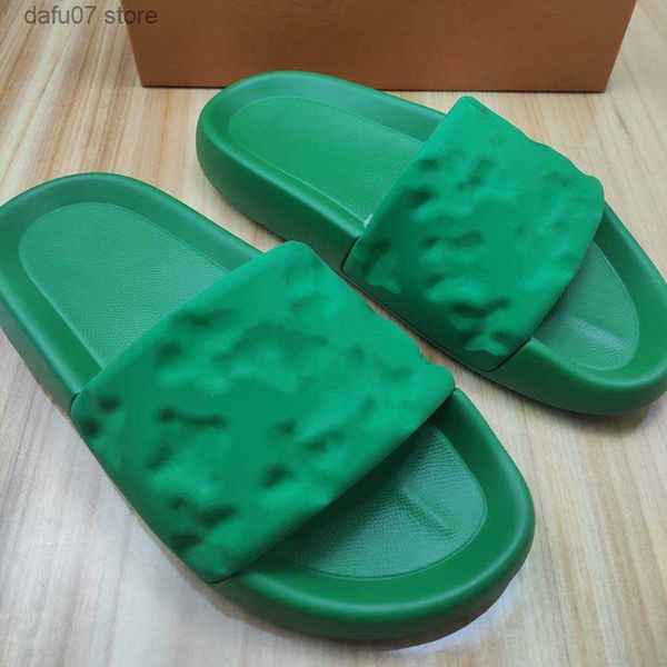 Pantofole con lussuoso lungomare in rilievo mulo scivolo in gomma piscina cuscino comfort pantofole sandali da spiaggia verde arancione SummerH240312