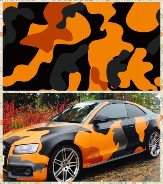 Grande laranja camo vinil completo carro envoltório gráfico camuflagem adesivos com camo caminhão cobrindo folha com tamanho de ar 152x30m7851107