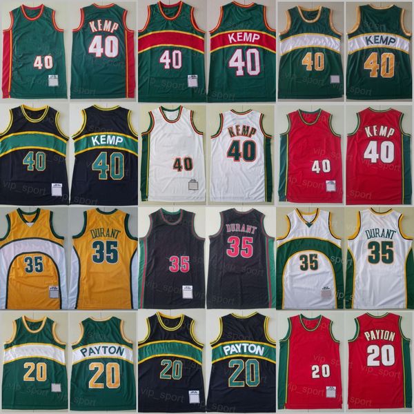 Maglia da basket da uomo Ritorno al passato Gary Payton 20 Retro Kevin Durant 35 Shawn Kemp 40 Colore squadra Rosso Nero Bianco Verde Giallo Tutto cucito Traspirante Top / Alto