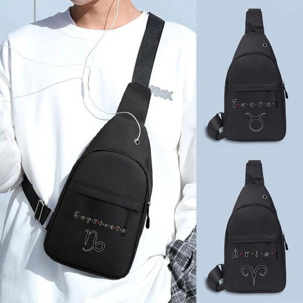Sacos de compras Pacote de peito de lona para homens bolsa de ombro Porta de carregamento USB Masculino Anti Roubo Sports Messenger Constellation Series