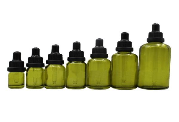 Bottiglia di profumo di olio essenziale di vetro verde oliva Bottiglie di reagente liquido Flacone contagocce con tappi a prova di bambino4624944