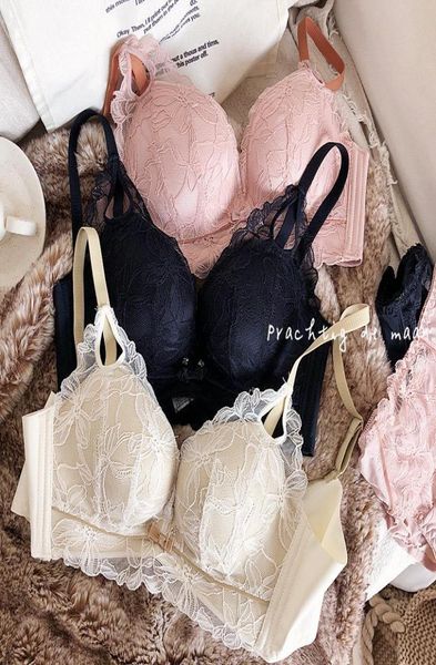 BHs Sets Japanische Landschaft Junge Mädchen Dicke Tasse Intimates Push Up BH Set Frauen Sexy Spitze Side Gather Verstellbare Unterwäsche Gr3753812