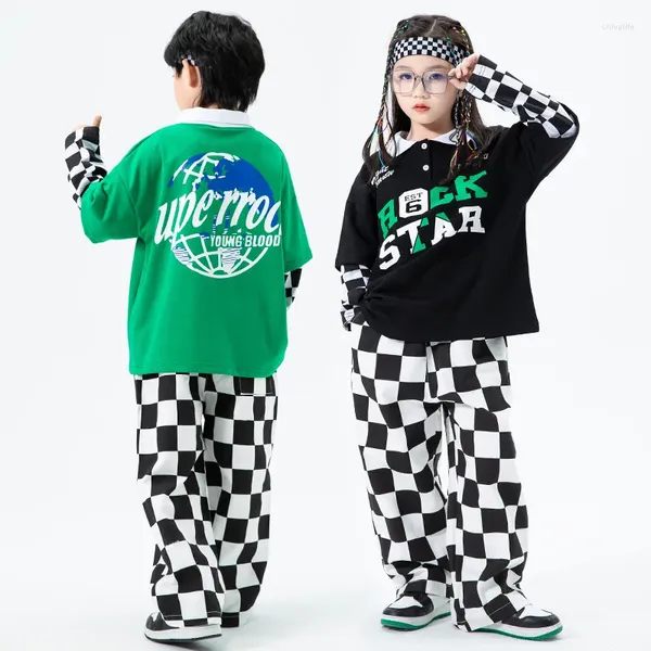 Palco desgaste hip hop trajes para meninas meninos dançando roupas crianças hiphop competição dança jazz salão de baile roupa realizar