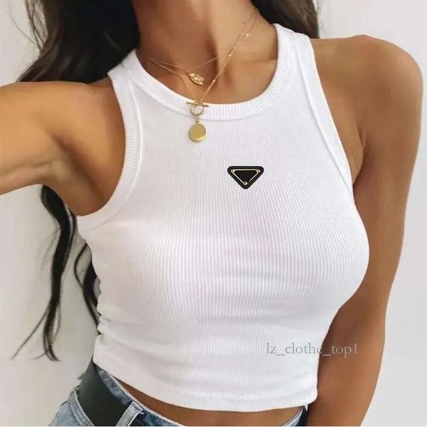 Prrra Verão Branco Mulheres Tops Tees Crop Top Bordado Sexy Alças Preto Regata Casual Sem Mangas Backless Top Camisas Designer de Luxo 160