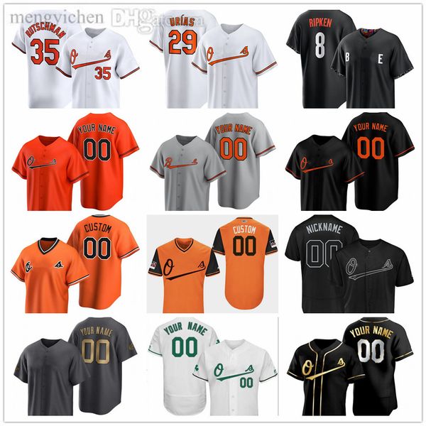 Camisas de beisebol costuradas 2024 31 Cedric Mullins 35 Adley Rutschman 2 Gunnar Henderson 3 Jorge Mateo 6 Ryan Mountcastle 21 Austin Hays 58 Cionel Perez 26 Ryan McKenna