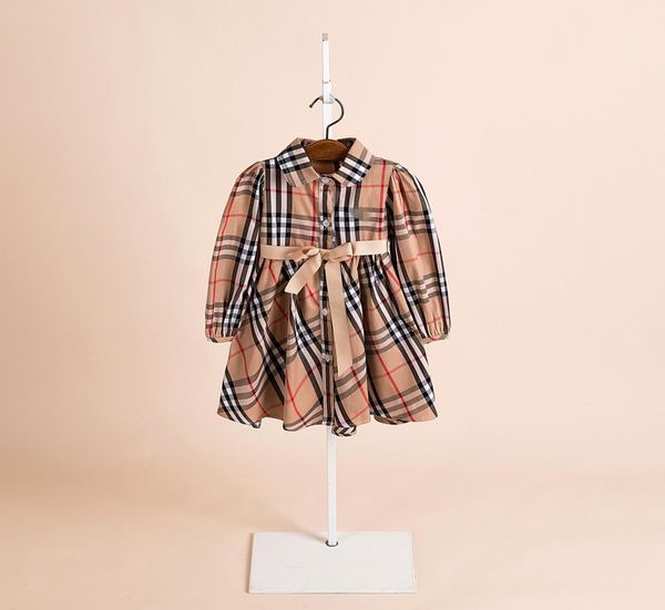 Marke Mädchen Plaid Kleid Frühling Designer Kinder Kleidung Mädchen Band Gürtel Gitter Kleid Kinder Revers Einreiher Langarm dr3860900