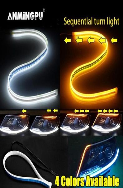 Anmingpu 1 par brilhante flexível drl led strip sinal de volta branco amarelo sequencial led luzes diurnas para carros headlight4094212