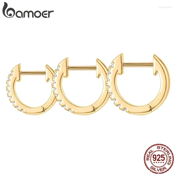 Brincos de argola BAMOER 925 prata esterlina pequena zircônia cúbica manguito ouro huggie para mulheres 8mm 10mm 12mm