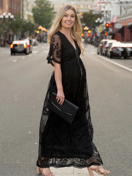 Vestidos de maternidade para po shoot verão v pescoço laço branco manga curta vestido de gravidez mulheres grávidas pogal maxi 240228