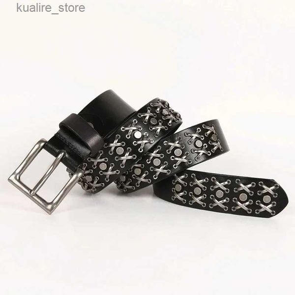 Gürtel 3,8 CM Cowboy Punk Gürtel Echte Echtes Leder Männer Gürtel Metall Stud Jeans Gürtel Für Männer StrapMale Strap L240308