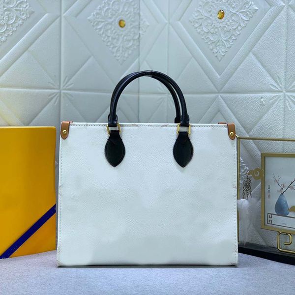 M46912 Orta Kabartmalı Tote Çanta, Cowhide Tahıl Yüz Çanta, Renkli Çiçek İpek Baskılı Anne Çantası, Tasarımcı Bilgisayar Çantası Şık omuz çantası