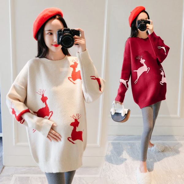 Pullover 6001# Herbst Winter gestrickter Mutterschaftspullover thermische warme lose Pullover Kleidung für schwangere Frauen Schwangerschaftsschwangerschaft Tops