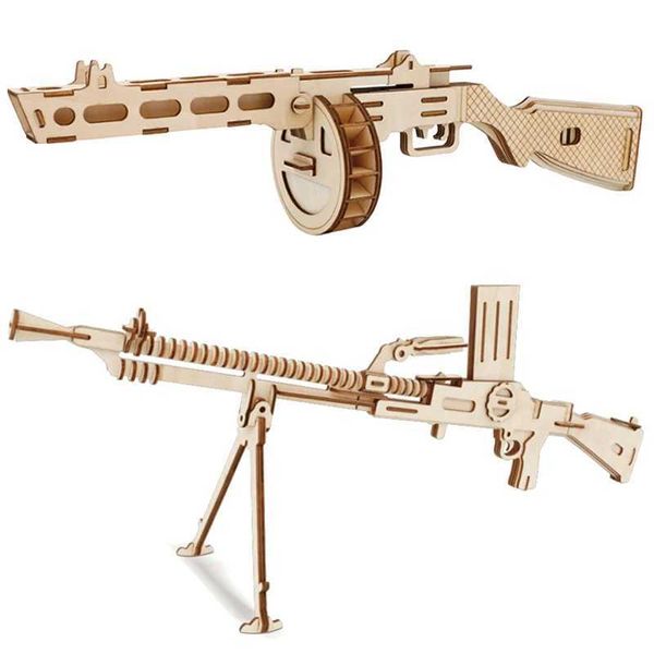 Игрушки-пистолеты PPSH41 3D деревянный легкий пулемет Пазлы Деревянные головоломки DIY Развивающие игрушки для детей Мальчиков Подростков На открытом воздухе Игра GiftL2403
