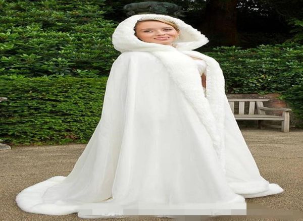 Winter Weißer Hochzeitsumhang Umhang mit Kapuze und Pelzbesatz Lange Brautjacke Damenkleid Jacken4714023