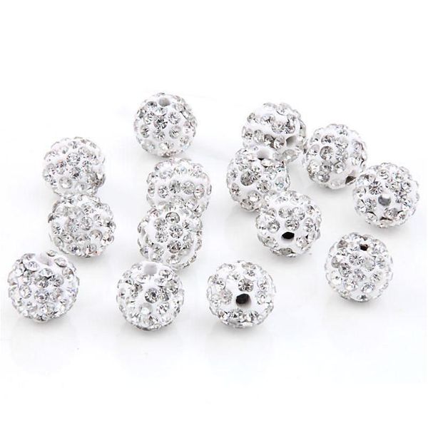 Crystal 100pcs/Lot 10mm Beyaz Mikro Pave CZ Disko Top Kristal Boncuk Bilezik Rhinestone Kolye Takı Boncukları. Teslimat Takı Dhvj2