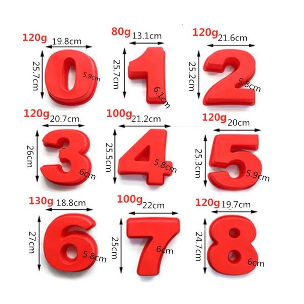 Große Silikon-Zahlen-Kuchenform, Geburtstagsdekorationswerkzeuge, Backdesign, Backformen, Gebäck, 25,4 cm, 09, Zahl 240226