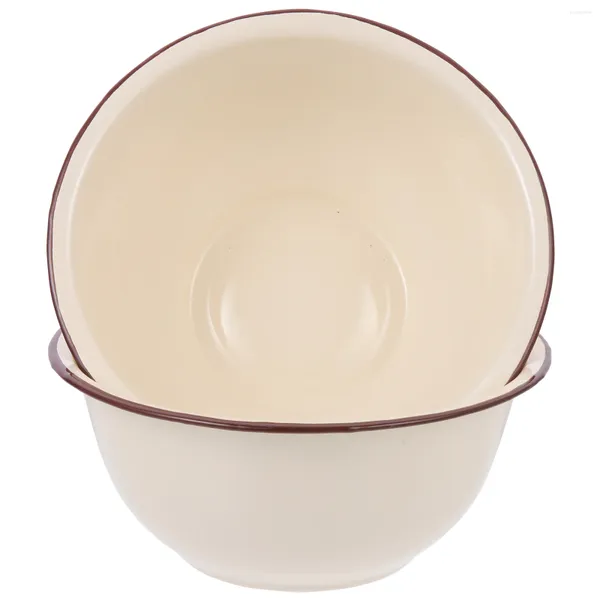 Conjuntos de louça 2 Pcs Decoração Esmalte Tigela Salada Retro Vintage Micro-ondas Forno Esmalte Bacia de Macarrão Branco