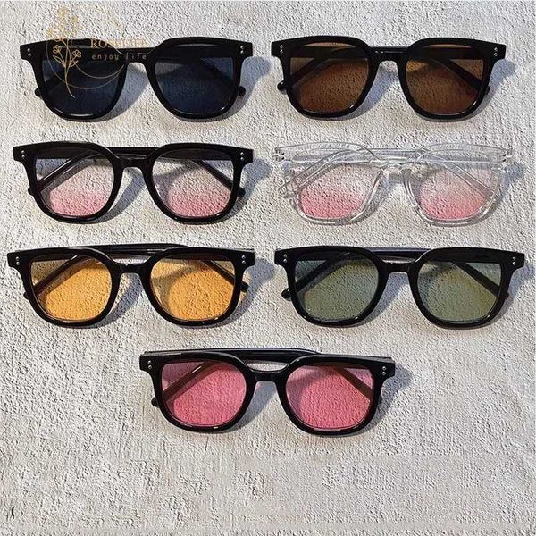 Roselife Neue Farbe UV400-Schutz Farbverlauf Braun Sunset Tawny Lens Sonnenbrille für Männer Frauen Quadratischer Rahmen Brillen Männliche Schattierungen Street Fashion Brillen Urlaub O