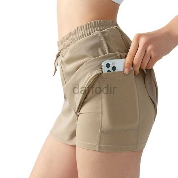 Pantaloni attivi al yoga da donna Pantaloncini sportivi in mesh finti in due pezzi con coulisse per donna con vita alta attillati pantaloni da corsa antiriflesso per fitness e ciclismo all'aperto 240308