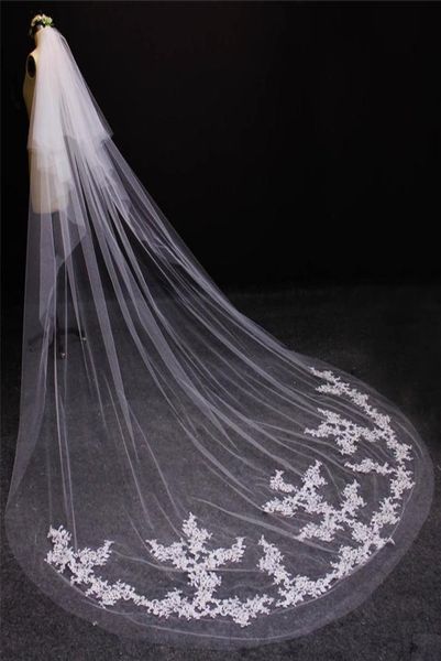 Due strati Bordo tagliato Applicazioni in pizzo Copri fard Viso 2 livelli Velo da sposa con pettine Veli da sposa cattedrale2889908